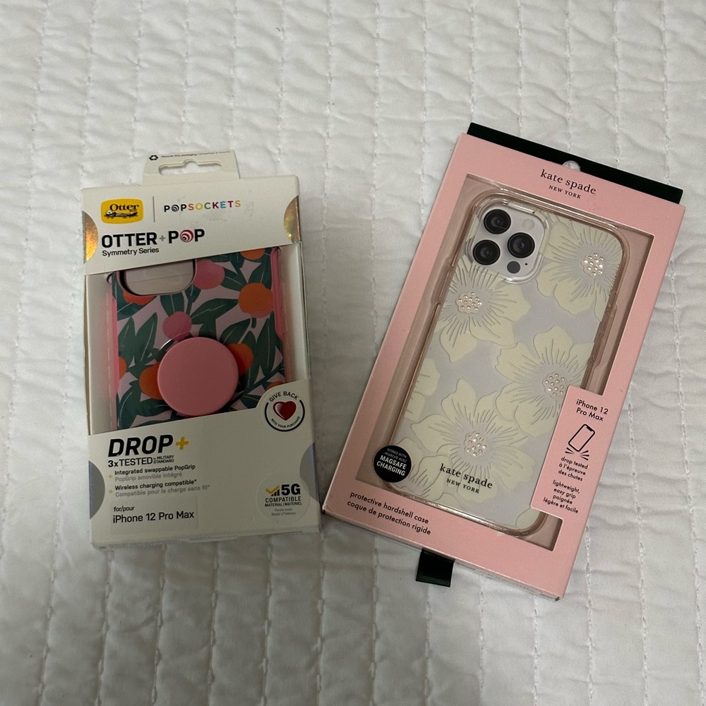 Bundle 2 iPhone cases for 12 PRO MAX NIB OTTER BOX/POPSOCKETS AND KATE SPADE